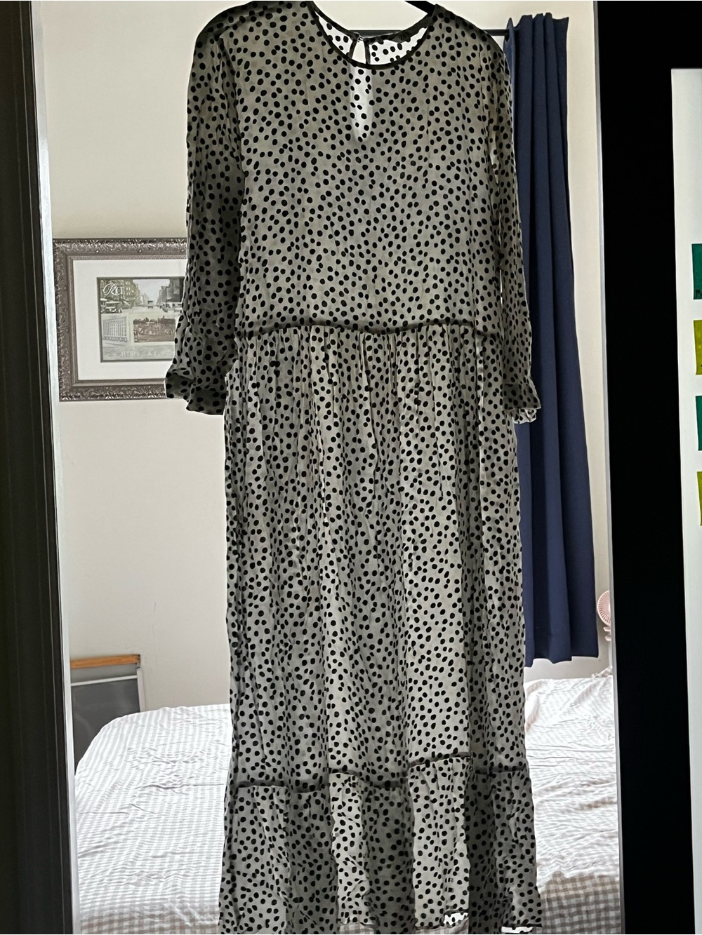 Zara Black Polka Dot Long Sleeve Maxi Dress on White